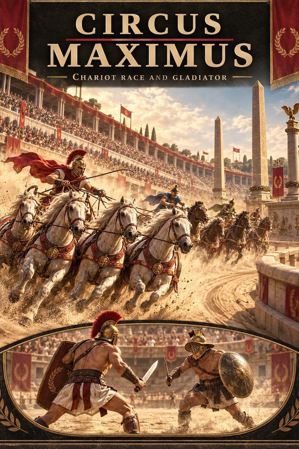 Circus Maximus chariot racing and gladiatorial combat cover